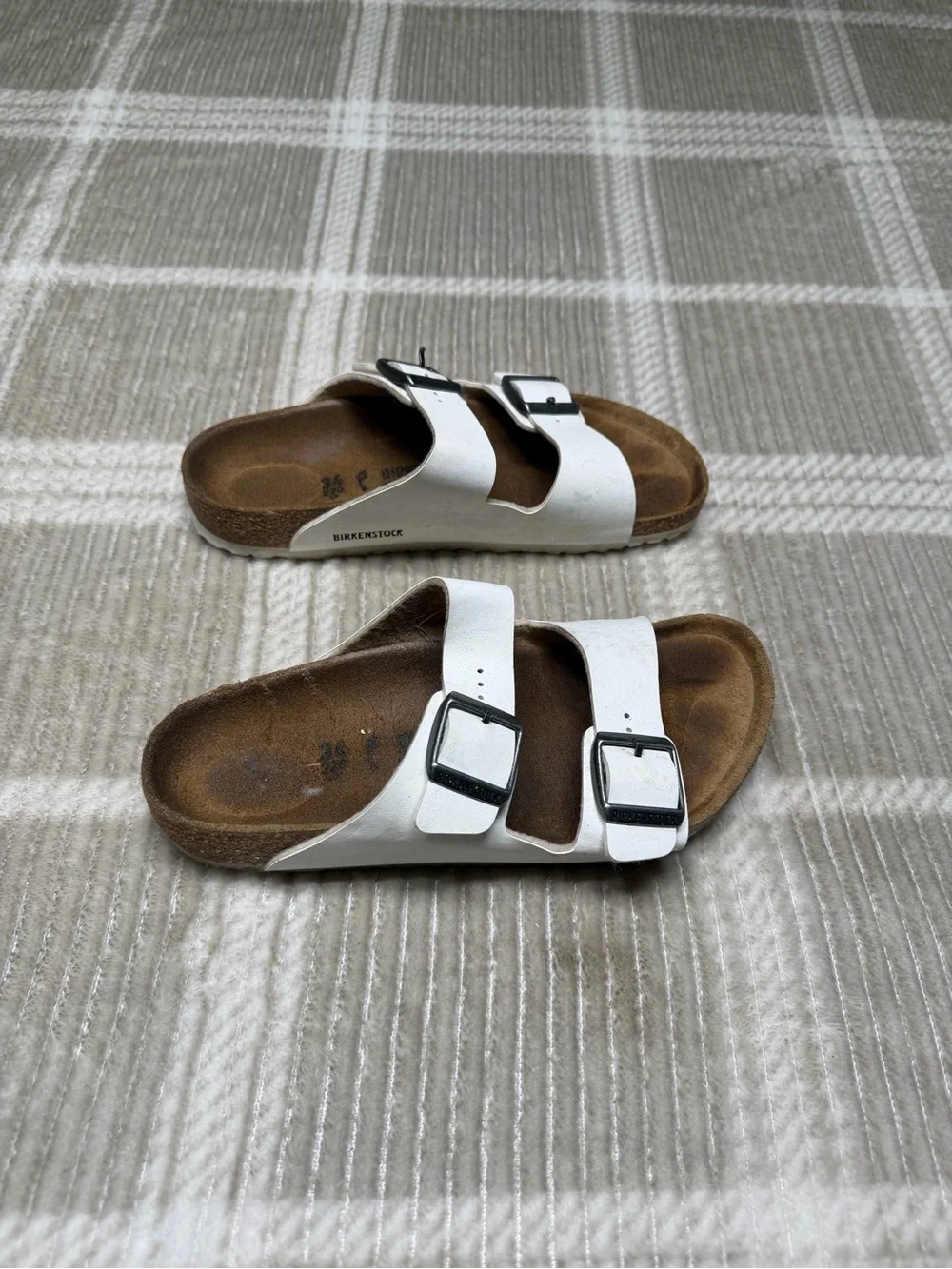 Birkenstock White Double Strap Cork Footbed Sandals with Buckles